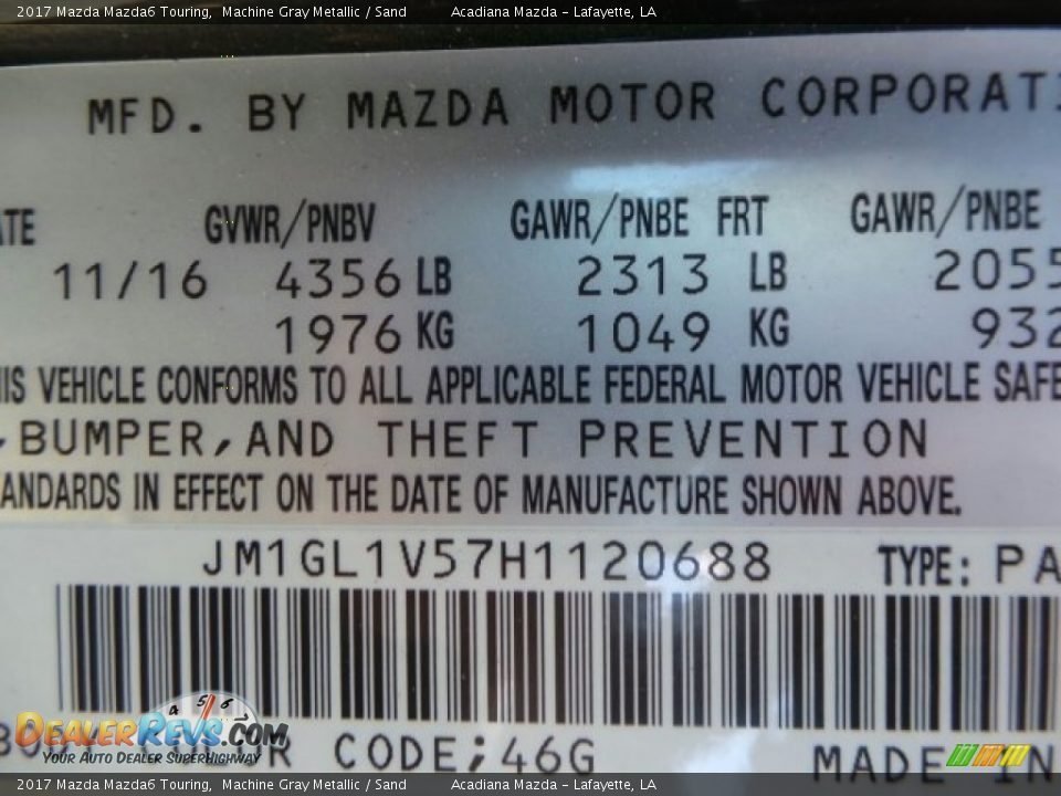 2017 Mazda Mazda6 Touring Machine Gray Metallic / Sand Photo #13