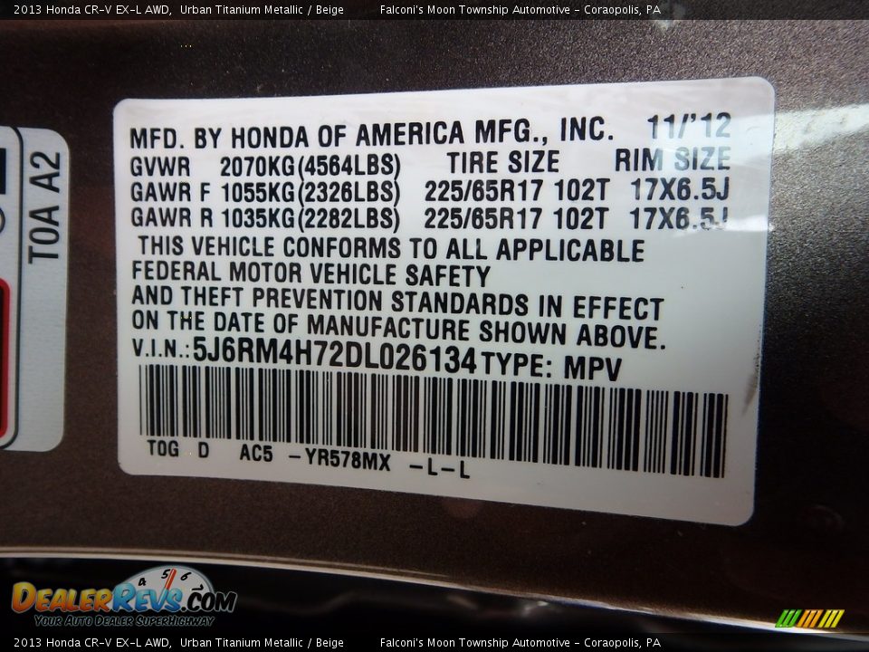2013 Honda CR-V EX-L AWD Urban Titanium Metallic / Beige Photo #23