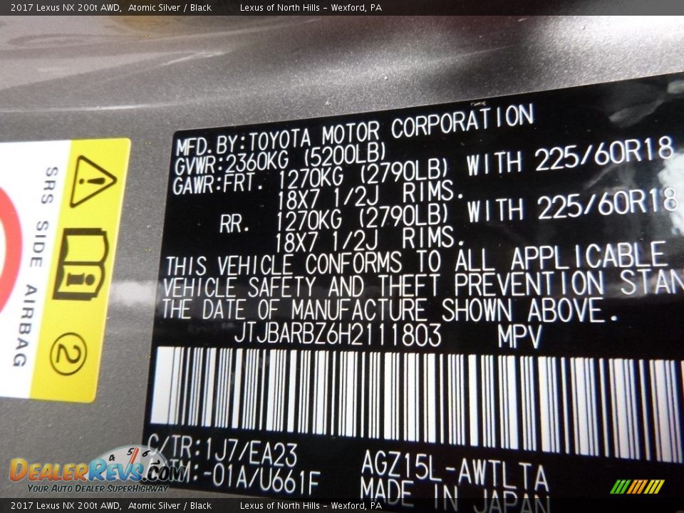 2017 Lexus NX 200t AWD Atomic Silver / Black Photo #11