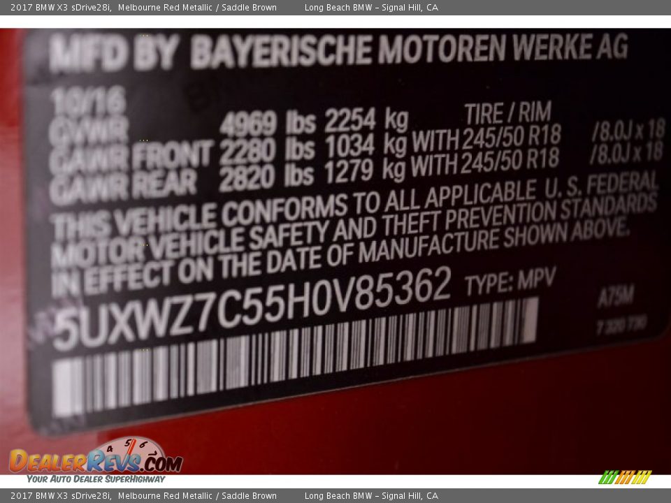 2017 BMW X3 sDrive28i Melbourne Red Metallic / Saddle Brown Photo #30