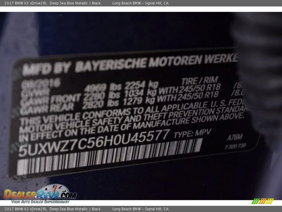 2017 BMW X3 sDrive28i Deep Sea Blue Metallic / Black Photo #30