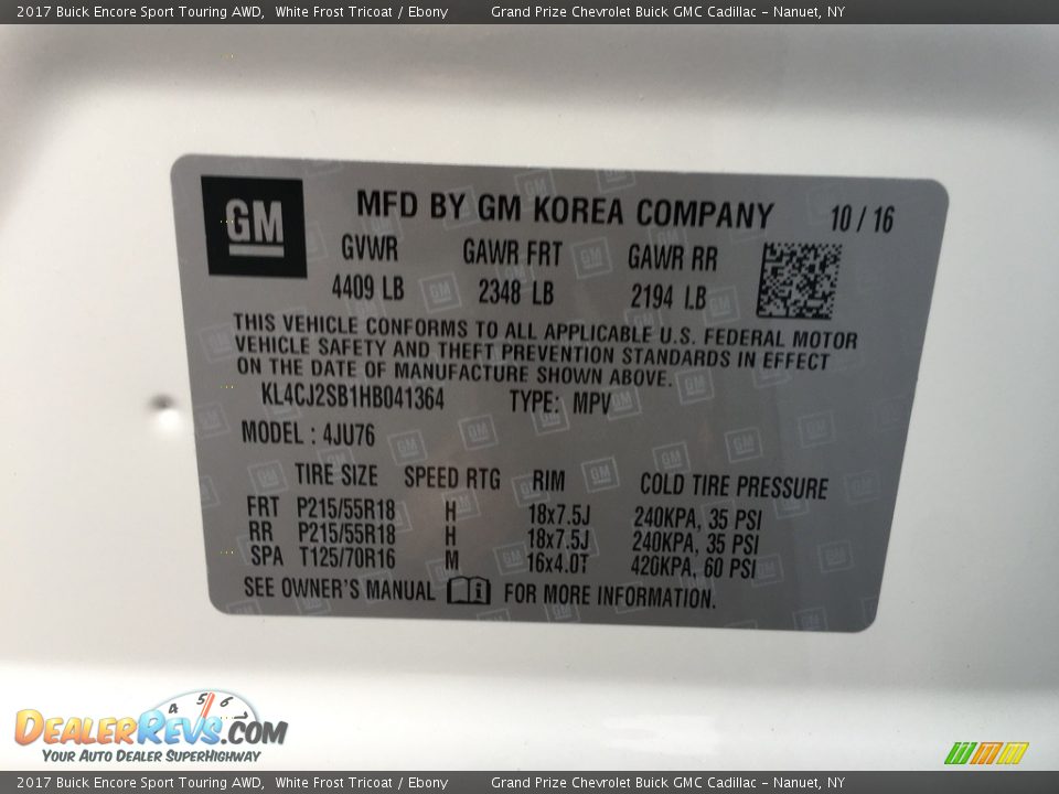 2017 Buick Encore Sport Touring AWD White Frost Tricoat / Ebony Photo #11