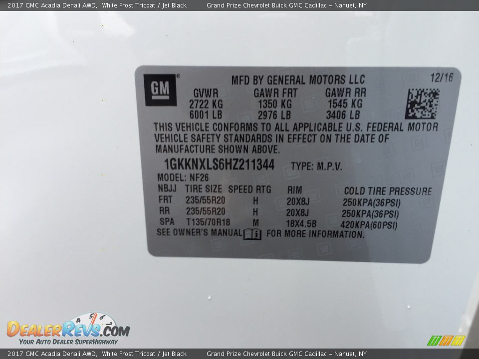 2017 GMC Acadia Denali AWD White Frost Tricoat / Jet Black Photo #11
