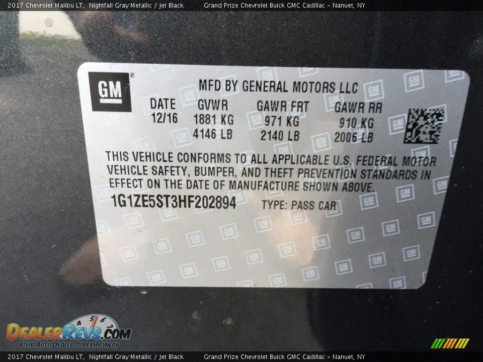 2017 Chevrolet Malibu LT Nightfall Gray Metallic / Jet Black Photo #10