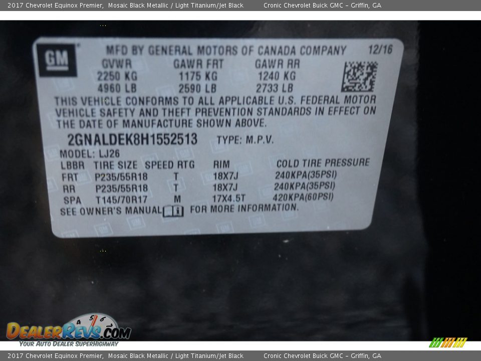 2017 Chevrolet Equinox Premier Mosaic Black Metallic / Light Titanium/Jet Black Photo #15