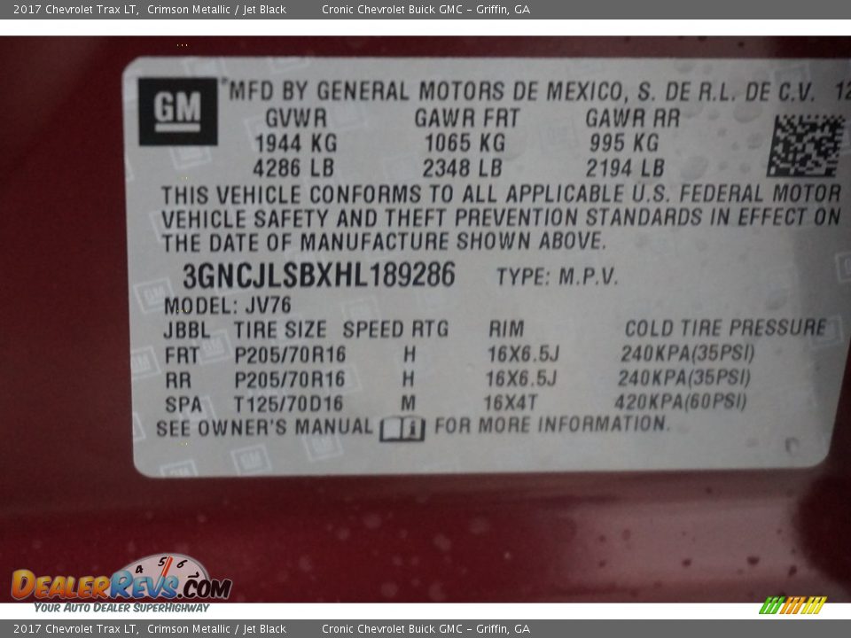 2017 Chevrolet Trax LT Crimson Metallic / Jet Black Photo #16