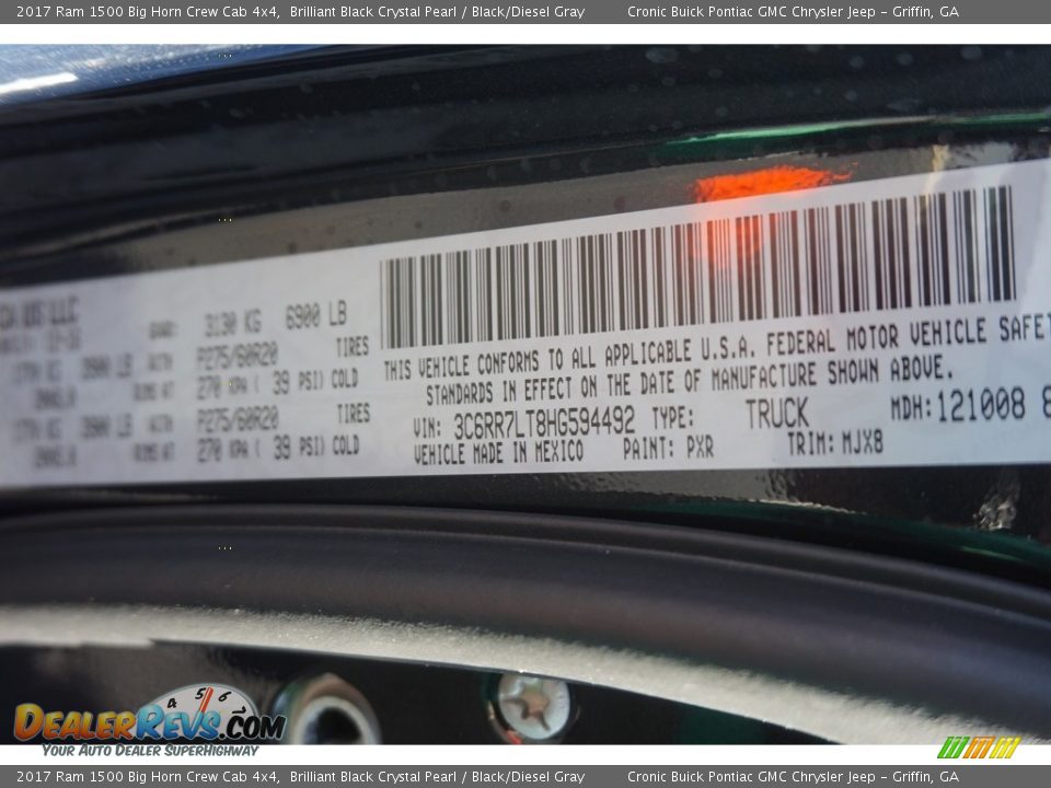 2017 Ram 1500 Big Horn Crew Cab 4x4 Brilliant Black Crystal Pearl / Black/Diesel Gray Photo #18