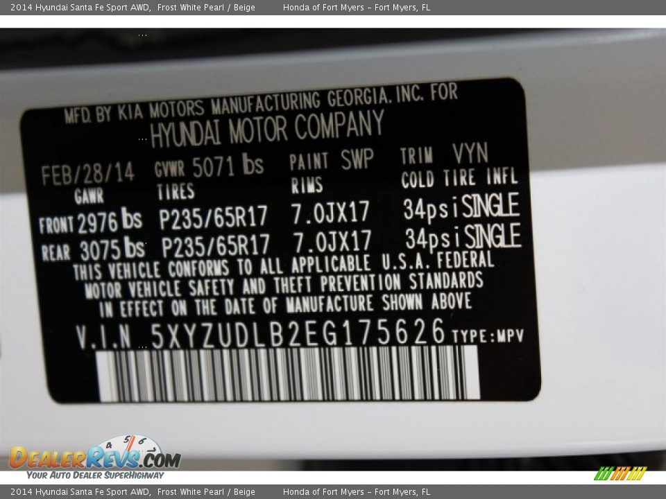 2014 Hyundai Santa Fe Sport AWD Frost White Pearl / Beige Photo #35