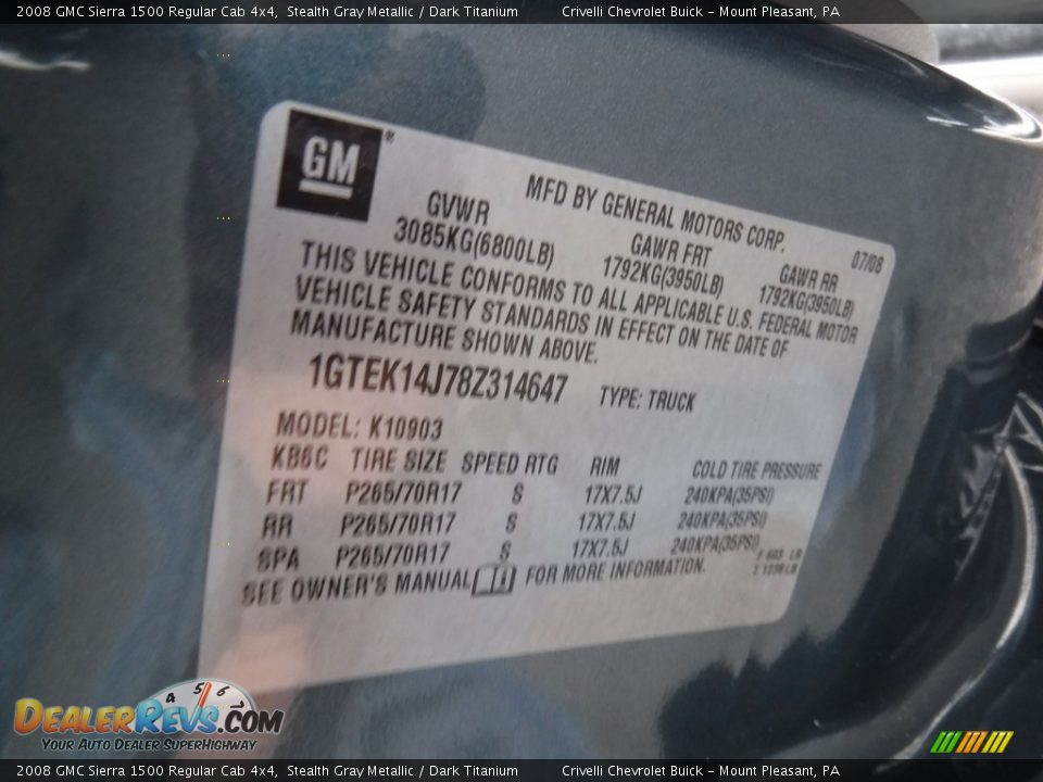 2008 GMC Sierra 1500 Regular Cab 4x4 Stealth Gray Metallic / Dark Titanium Photo #34