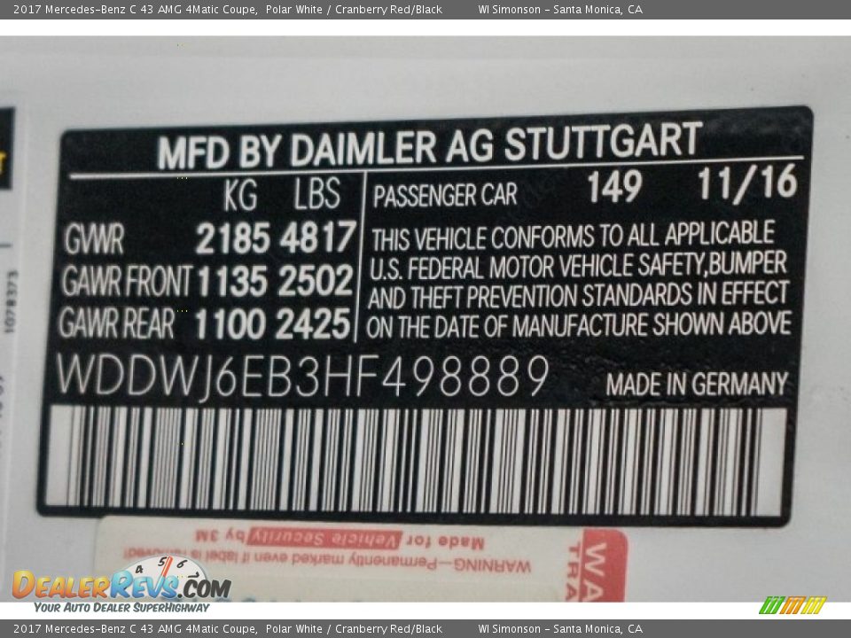 2017 Mercedes-Benz C 43 AMG 4Matic Coupe Polar White / Cranberry Red/Black Photo #6