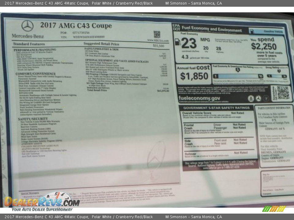 2017 Mercedes-Benz C 43 AMG 4Matic Coupe Window Sticker Photo #11