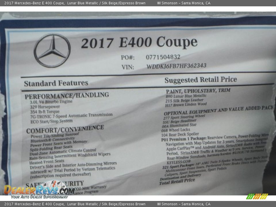 2017 Mercedes-Benz E 400 Coupe Lunar Blue Metallic / Silk Beige/Espresso Brown Photo #11