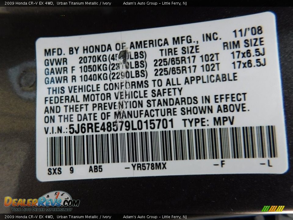 2009 Honda CR-V EX 4WD Urban Titanium Metallic / Ivory Photo #10