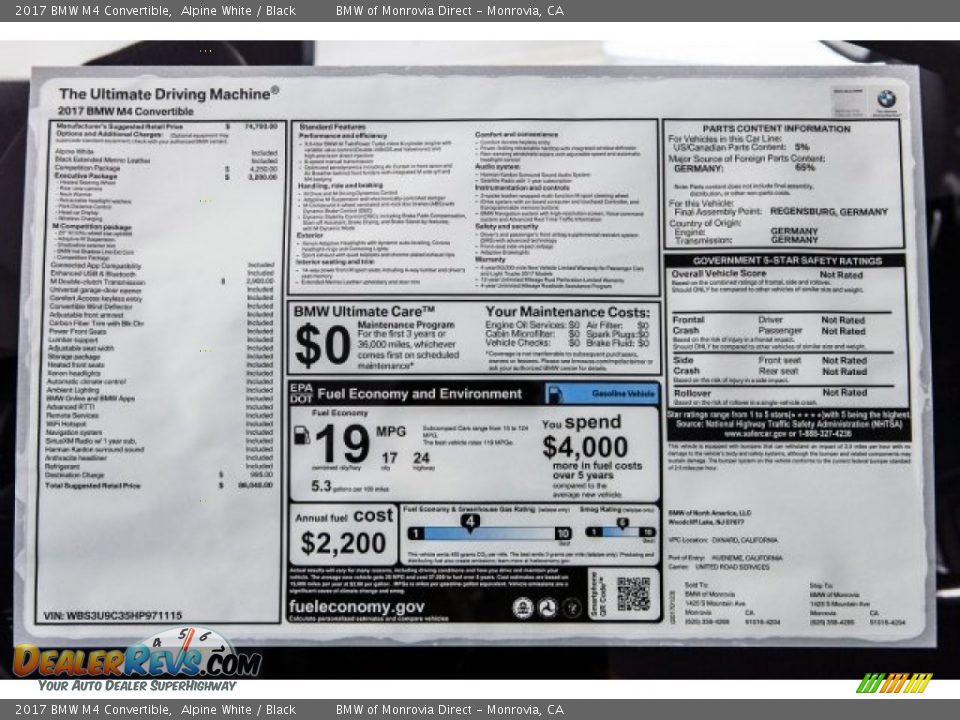 2017 BMW M4 Convertible Window Sticker Photo #10