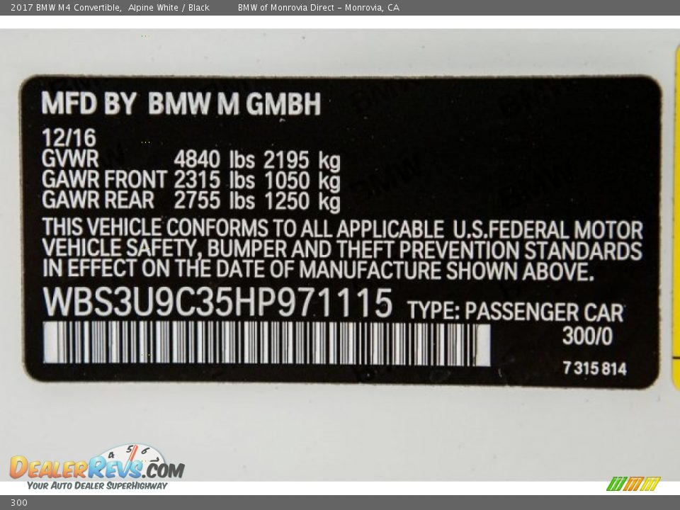 BMW Color Code 300 Alpine White