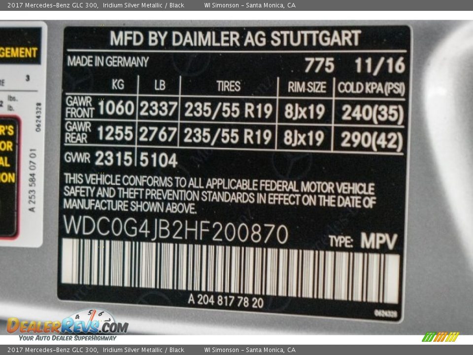 2017 Mercedes-Benz GLC 300 Iridium Silver Metallic / Black Photo #6