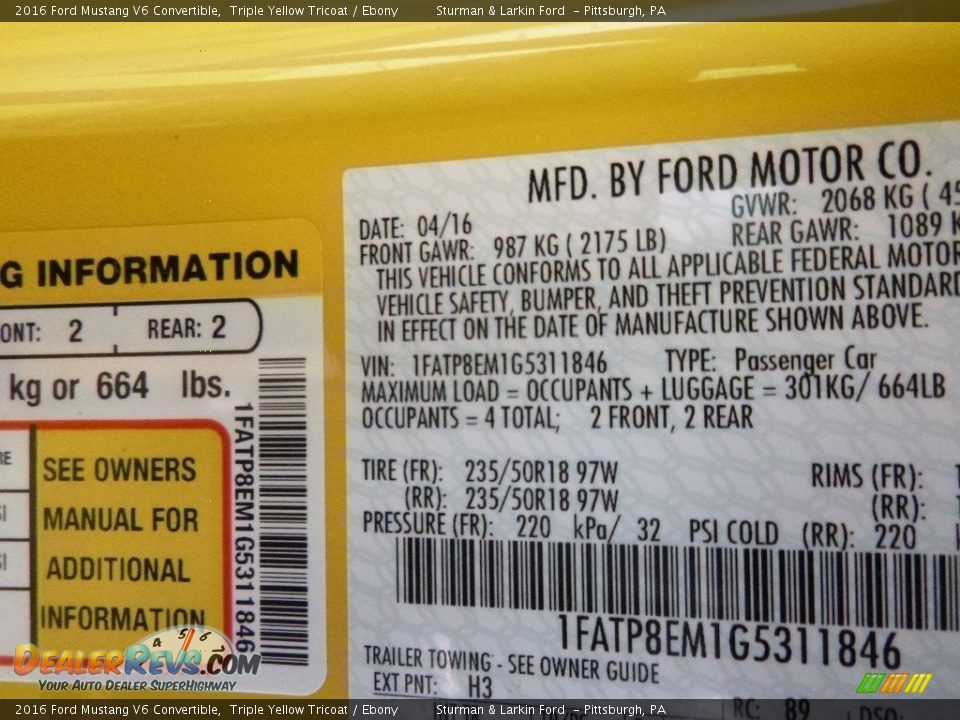 2016 Ford Mustang V6 Convertible Triple Yellow Tricoat / Ebony Photo #10