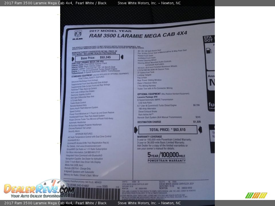 2017 Ram 3500 Laramie Mega Cab 4x4 Pearl White / Black Photo #25
