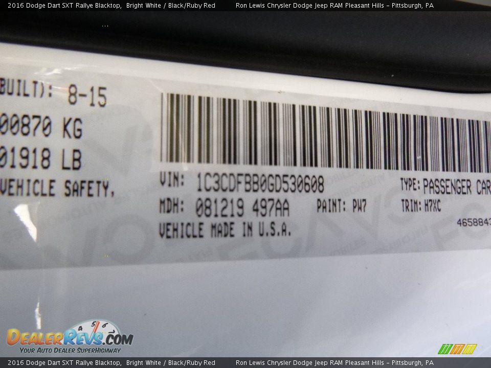 2016 Dodge Dart SXT Rallye Blacktop Bright White / Black/Ruby Red Photo #15