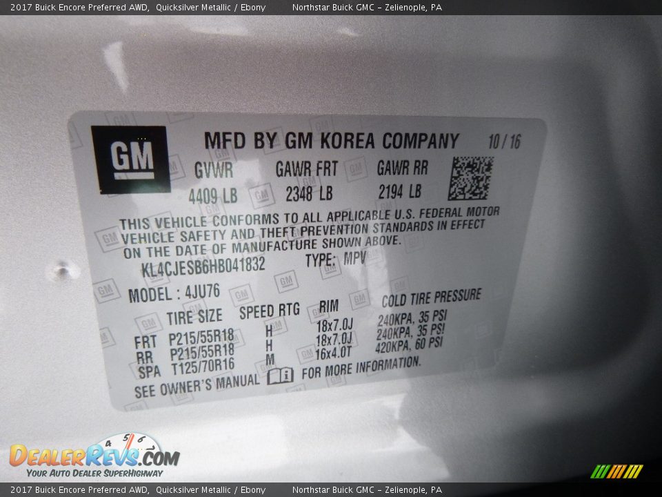 2017 Buick Encore Preferred AWD Quicksilver Metallic / Ebony Photo #16