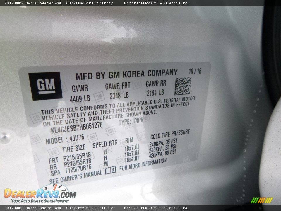 2017 Buick Encore Preferred AWD Quicksilver Metallic / Ebony Photo #16