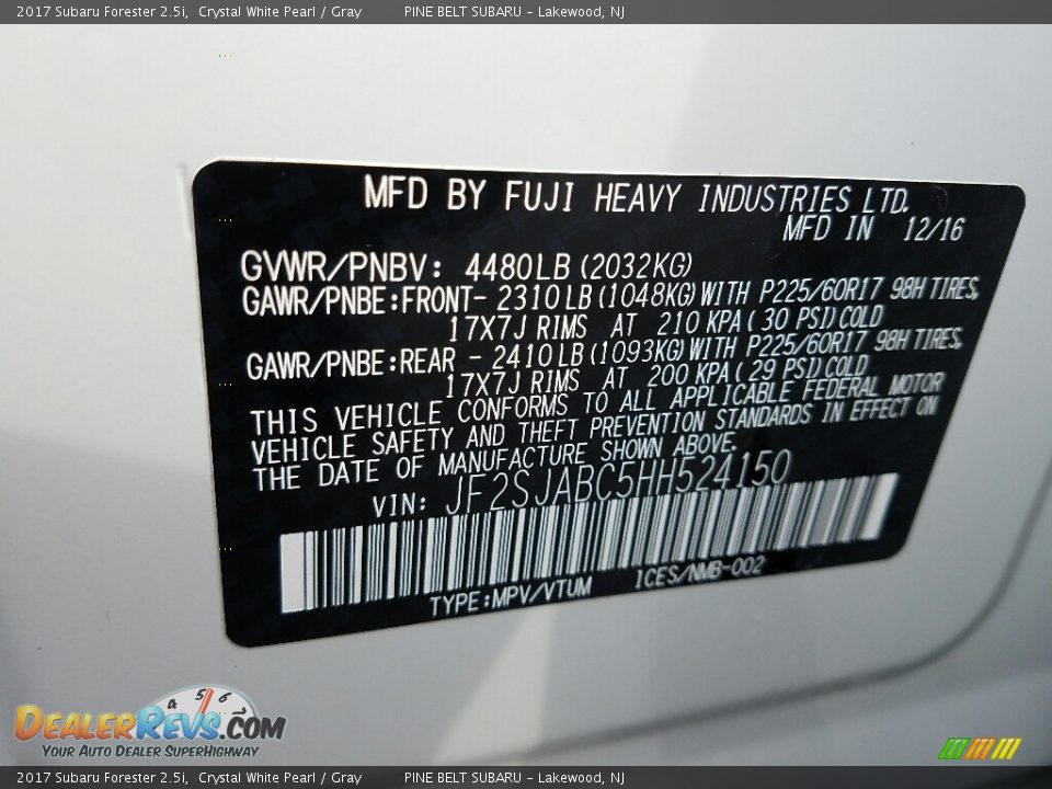 2017 Subaru Forester 2.5i Crystal White Pearl / Gray Photo #7