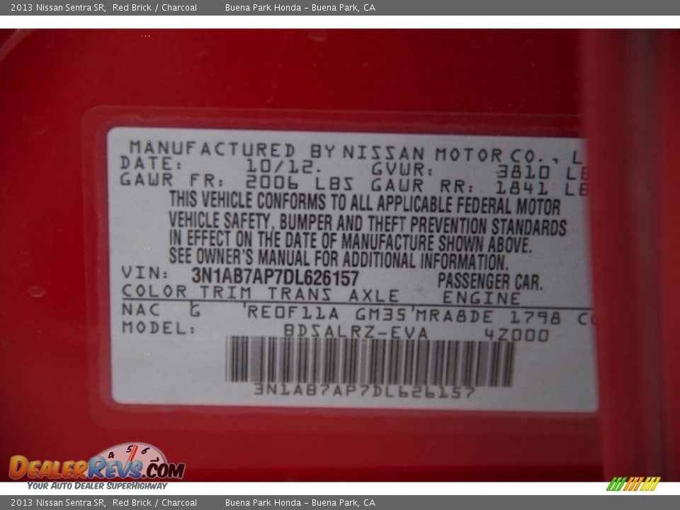 2013 Nissan Sentra SR Red Brick / Charcoal Photo #28