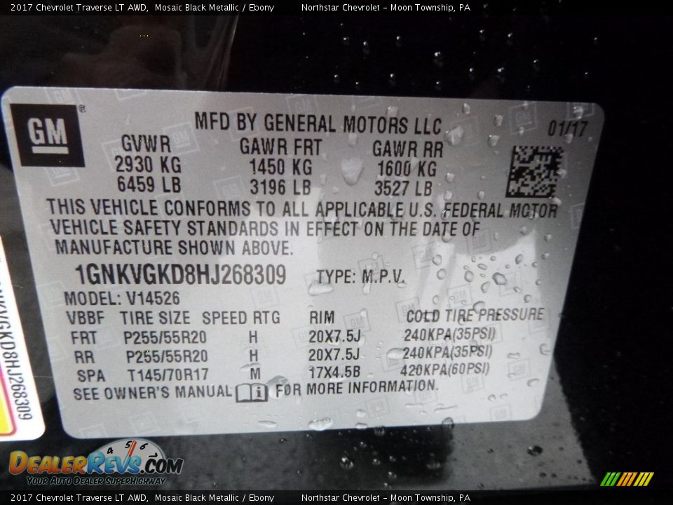 2017 Chevrolet Traverse LT AWD Mosaic Black Metallic / Ebony Photo #15