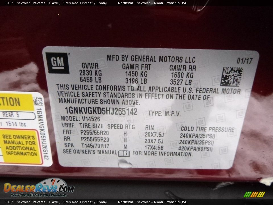 2017 Chevrolet Traverse LT AWD Siren Red Tintcoat / Ebony Photo #15
