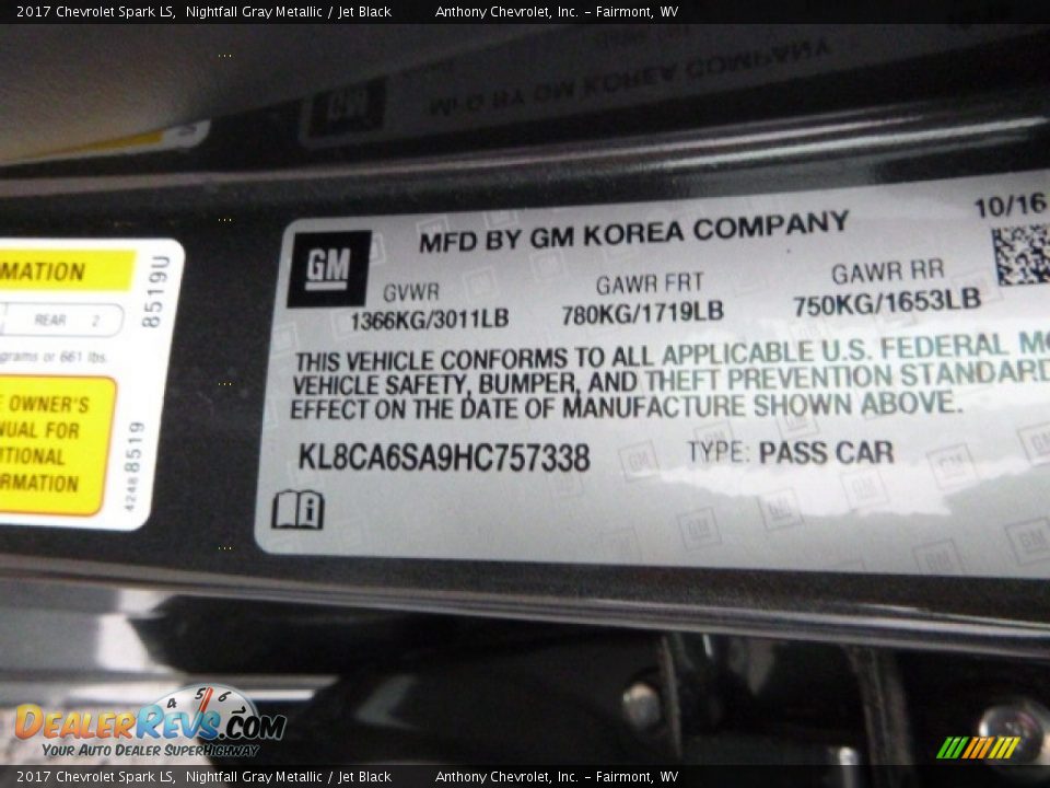 2017 Chevrolet Spark LS Nightfall Gray Metallic / Jet Black Photo #15