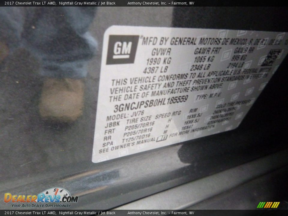 2017 Chevrolet Trax LT AWD Nightfall Gray Metallic / Jet Black Photo #15