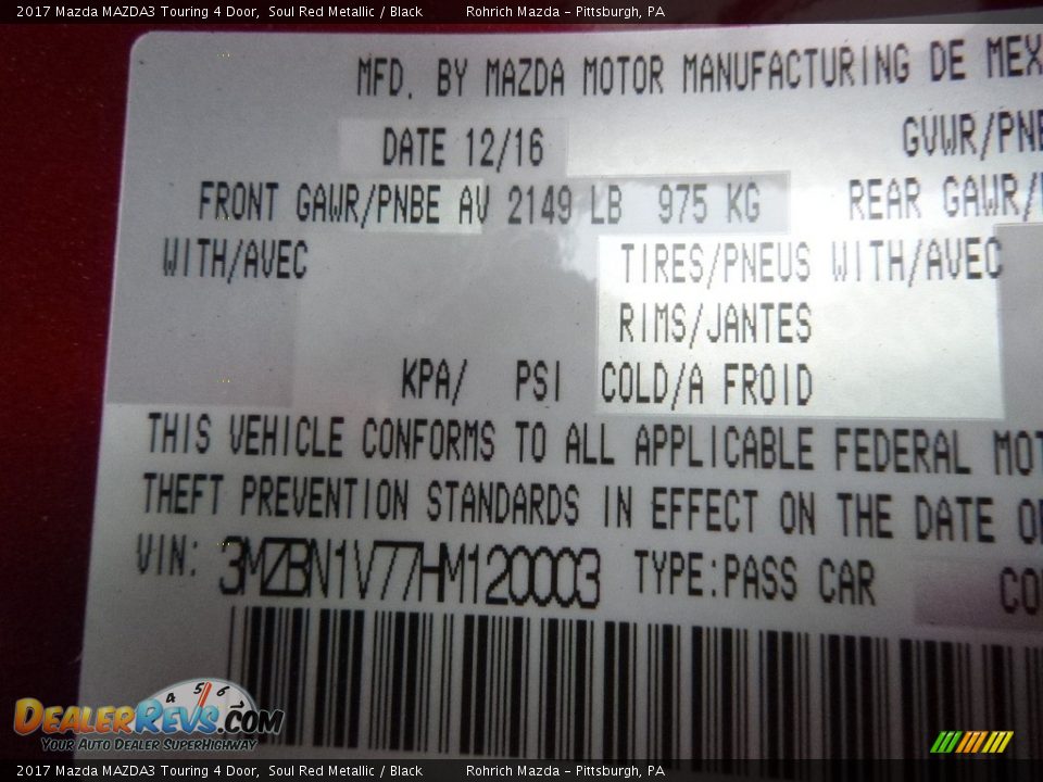 2017 Mazda MAZDA3 Touring 4 Door Soul Red Metallic / Black Photo #11