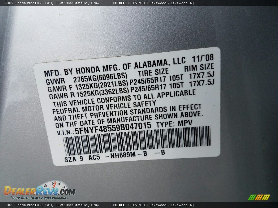 2009 Honda Pilot EX-L 4WD Billet Silver Metallic / Gray Photo #21
