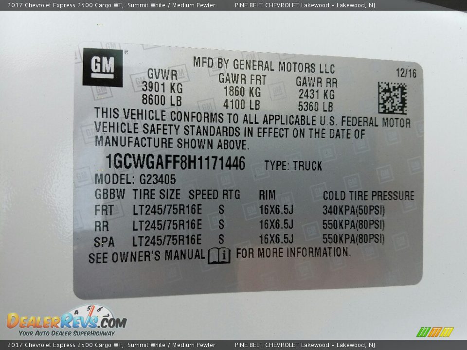 2017 Chevrolet Express 2500 Cargo WT Summit White / Medium Pewter Photo #7