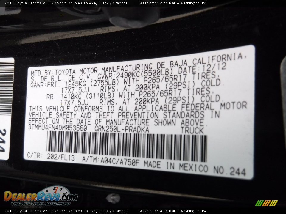 2013 Toyota Tacoma V6 TRD Sport Double Cab 4x4 Black / Graphite Photo #24