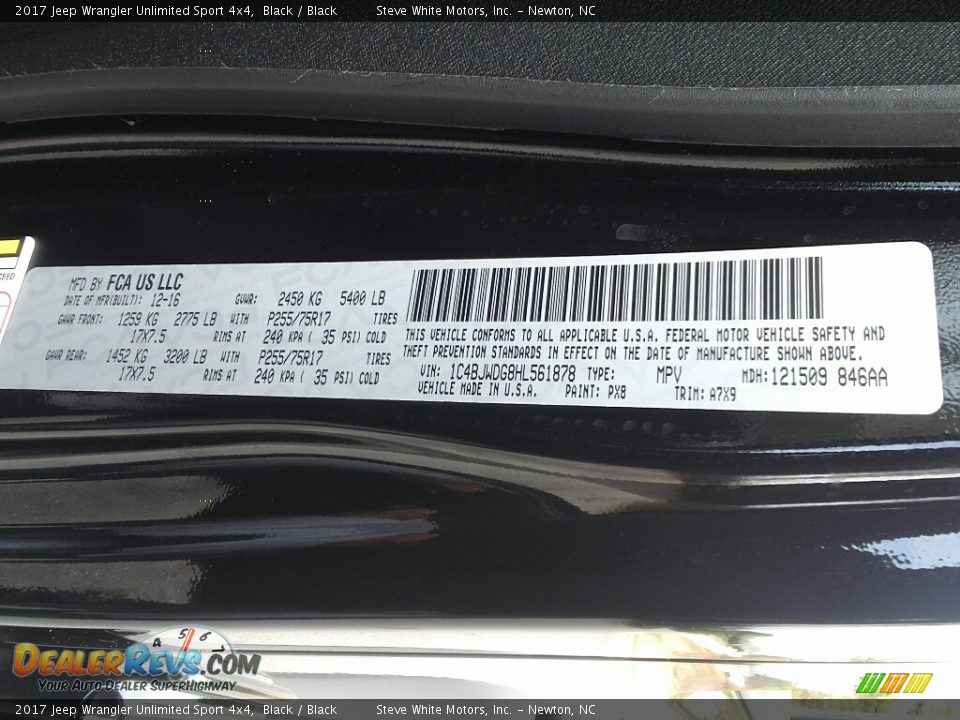 2017 Jeep Wrangler Unlimited Sport 4x4 Black / Black Photo #18