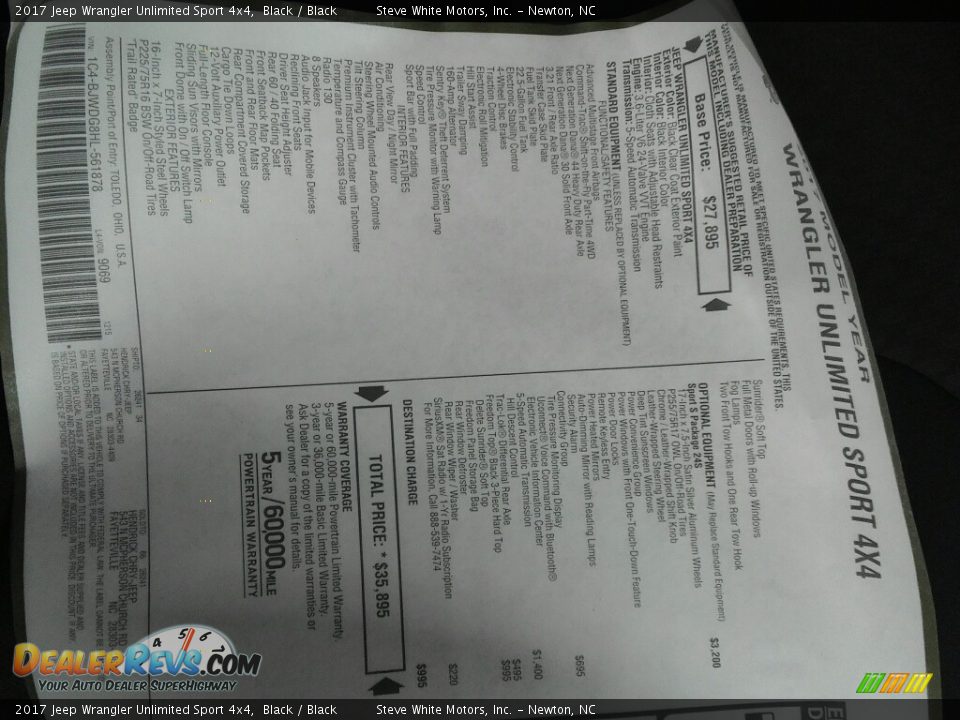 2017 Jeep Wrangler Unlimited Sport 4x4 Black / Black Photo #22
