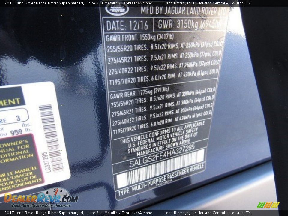 2017 Land Rover Range Rover Supercharged Loire Blue Metallic / Espresso/Almond Photo #22