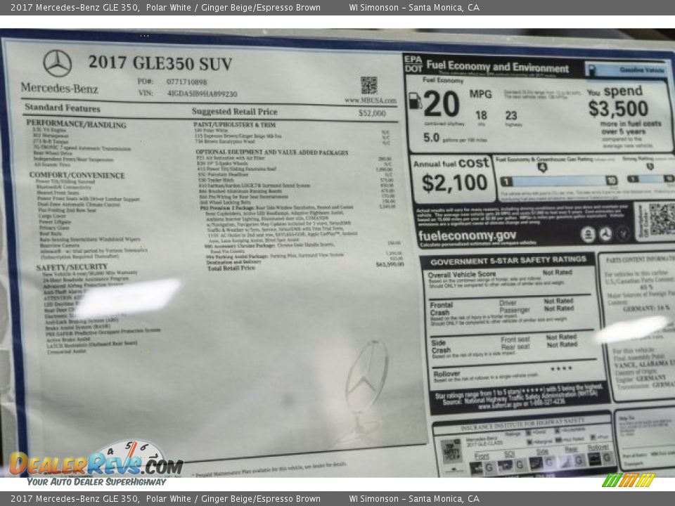 2017 Mercedes-Benz GLE 350 Polar White / Ginger Beige/Espresso Brown Photo #11