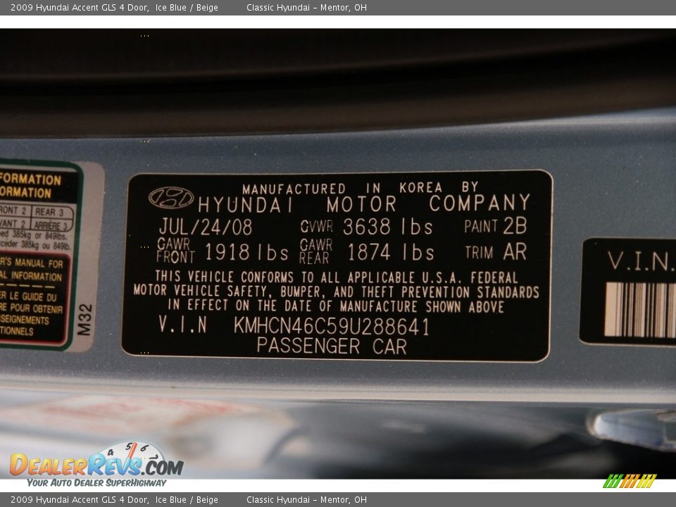 2009 Hyundai Accent GLS 4 Door Ice Blue / Beige Photo #22