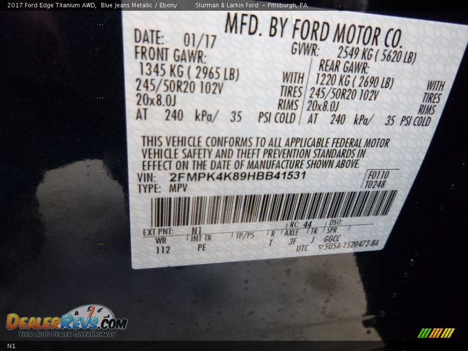 Ford Color Code N1 Blue Jeans Metallic
