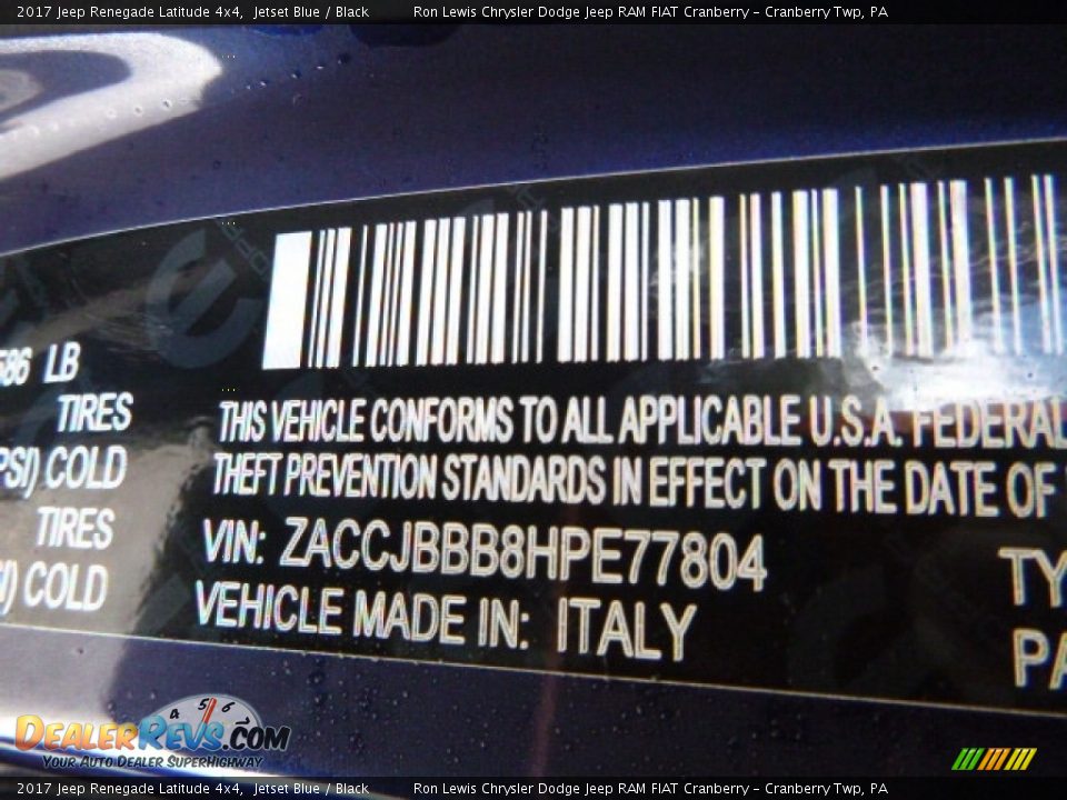 2017 Jeep Renegade Latitude 4x4 Jetset Blue / Black Photo #16