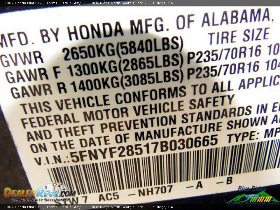 2007 Honda Pilot EX-L Formal Black / Gray Photo #19