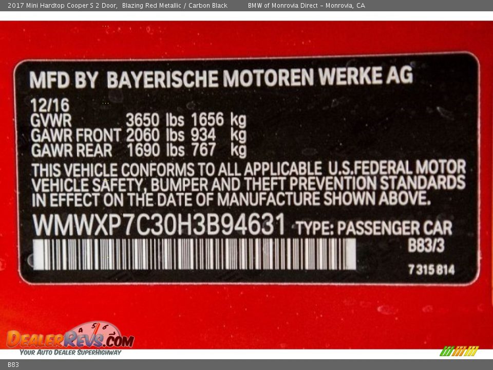 Mini Color Code B83 Blazing Red Metallic