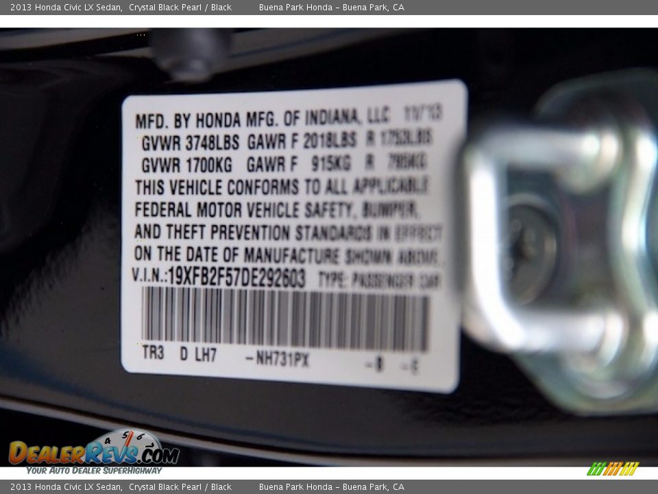 2013 Honda Civic LX Sedan Crystal Black Pearl / Black Photo #29