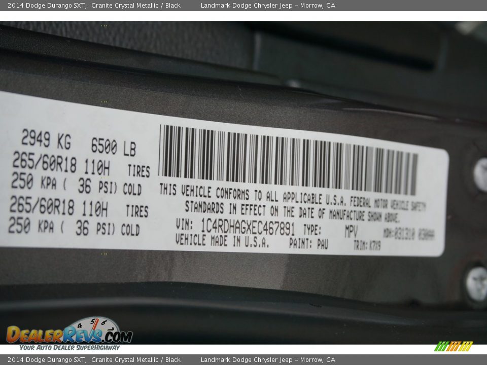 2014 Dodge Durango SXT Granite Crystal Metallic / Black Photo #34