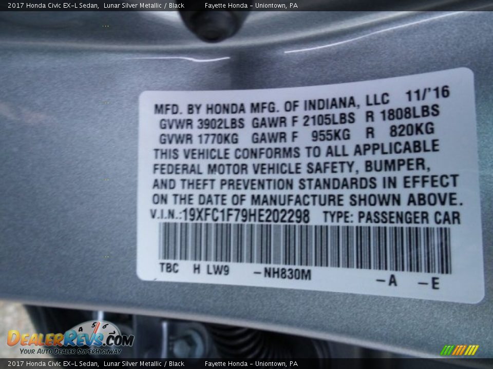 2017 Honda Civic EX-L Sedan Lunar Silver Metallic / Black Photo #9