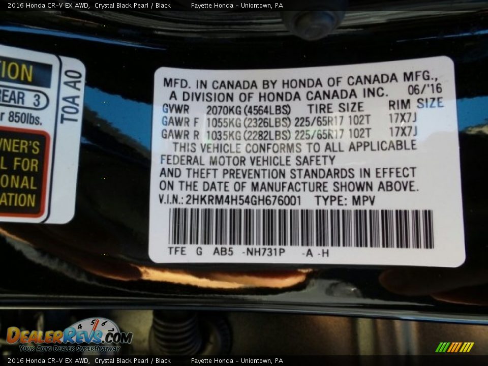 2016 Honda CR-V EX AWD Crystal Black Pearl / Black Photo #7