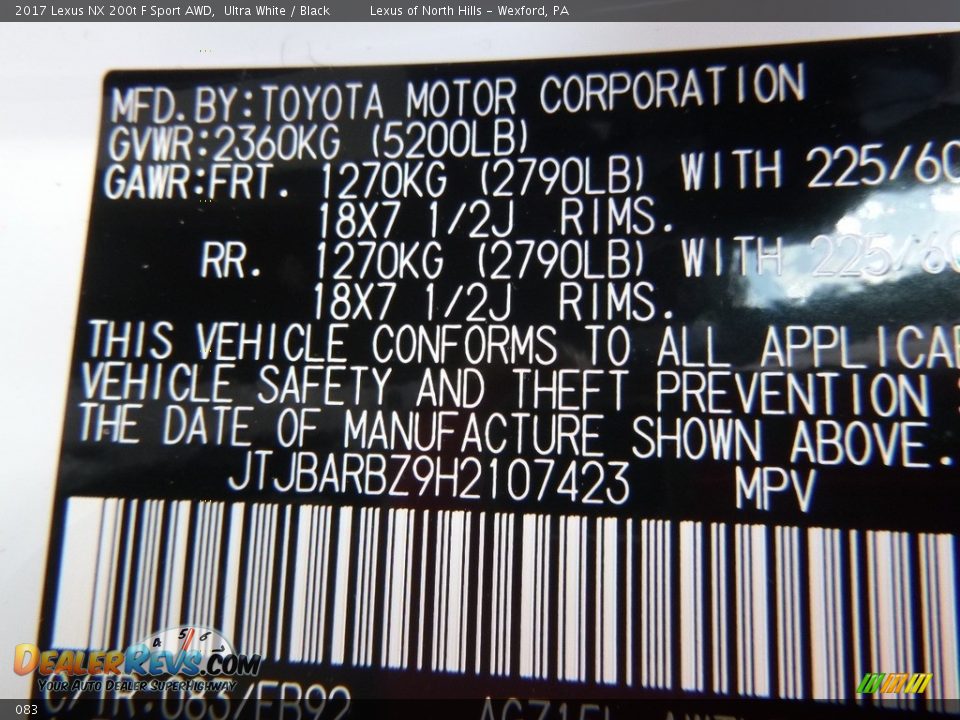 Lexus Color Code 083 Ultra White