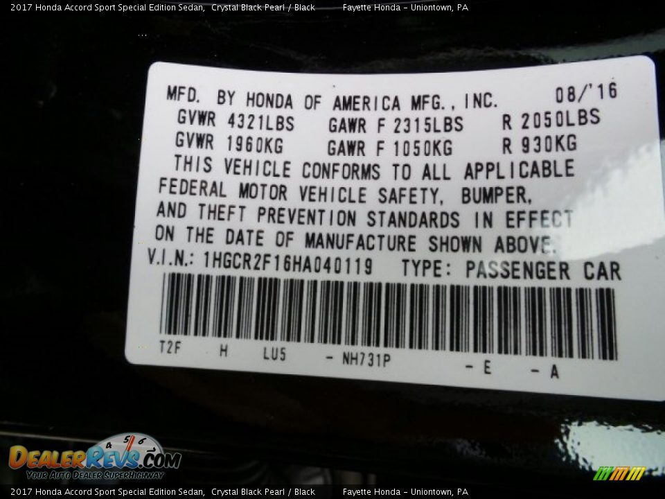 2017 Honda Accord Sport Special Edition Sedan Crystal Black Pearl / Black Photo #11